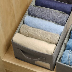 Lådinredning för tröjor och byxor, 6 fack, 45 x 25 x 18 cm