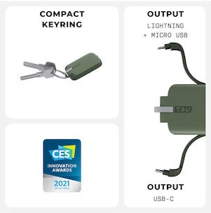 Rolling Square Tau powerbank, nyckelring, 1400 mAh