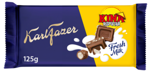 Karl Fazer Maitosuklaalevy 125 g, jossa Kina-riisipuffeja