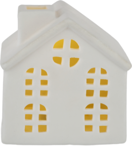 Keramikkhus, liten LED-huslykt med timer, 6,5 cm