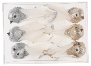 Koristelintu klipsillä, hopea ja kulta, 6 kpl