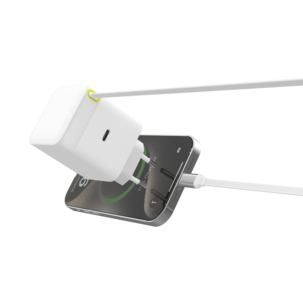 Hurtiglader 65 W med uttrekkbar USB-C-kabel, hvit