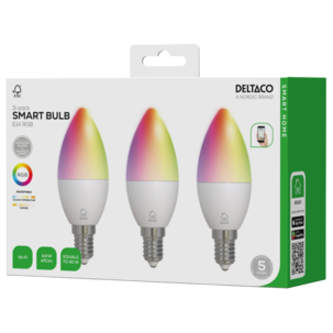Deltaco smart LED-mignonpære E14 RGB wifi 4,9 W 3-pakning
