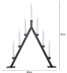 Adventsljusstake Oliver 7-armad LED, svart metall, 75 cm