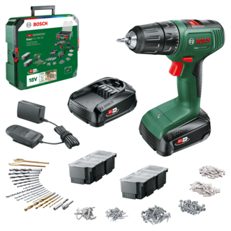 Bosch 18V drill med boks og 241 tilbehør