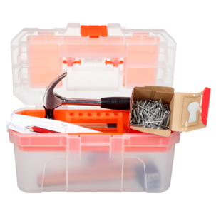 Liten verktygslåda med fack, plast