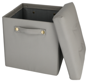 Sittpuff med förvaring, läderklädd pall, grå