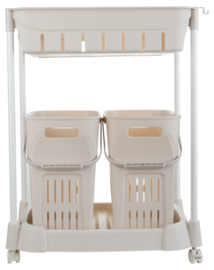 Rullvagn med 2 tvättkorgar och 1 korg, 52,5 x 34 x 70 cm