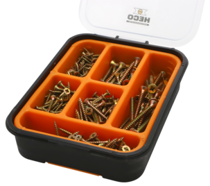Heco gulförzinkad träskruv i sortimentslåda, 190 delar