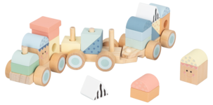 Leketog med klosser i tre, fra 18 måneder