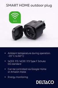 Deltaco SH-OP01 smart plug utomhus IP44, svart