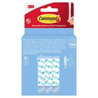 Command självhäftande strips L, transparent, 1,8 kg, 8-pack