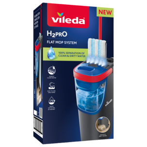 Vileda H2Pro Flat Mop-system sett med bøtte og mopp