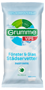 Grumme Vips städservetter fönster och glas, 60-pack