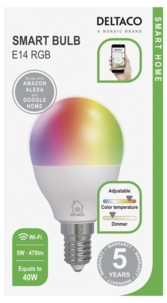 Deltaco Smart Home WiFi dimbar LED RGBW E14 5 W