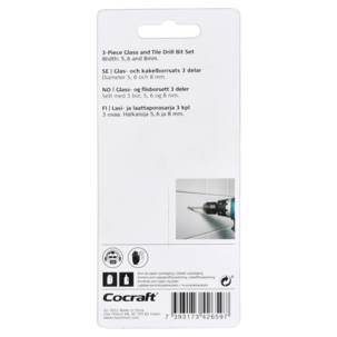 Cocraft borrsats glas och kakel 5, 6 och 8 mm, 3-pack