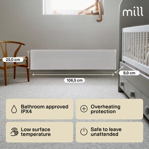 Mill Glass varmeovn, termostat, hvit