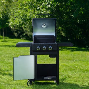 Gasolgrill med 3 brännare, sidobord och grillvagn