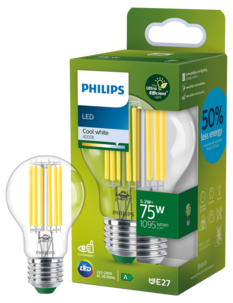 Kallvit LED-lampa E27 A60 5,2 W, Philips Ultra Efficient