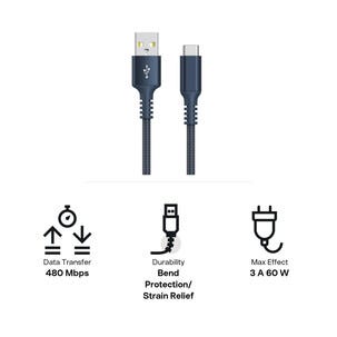Stoffkledd USB C kabel 3m USB-A til USB-C Clas Ohlson