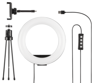 LED-rengasvalo puhelimelle, kolmijalka, 8 tuumaa