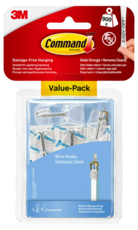 Command Value Pack Koukku, itsekiinnittyvä, ruostumaton teräslanka