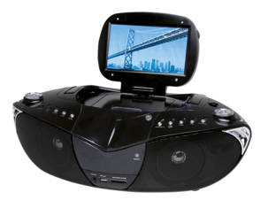 Bärbar CD/MP3/DVD/MPEG4-spelare med  AM/FM-radio och uppfällbar 7” TFT monitor