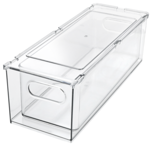 Stabelbar kjøleskapsoppbevaring med uttrekkbar skuff, gjennomsiktig