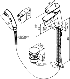 Tvättställsblandare med sidodusch, Damixa Jupiter Trend