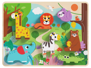 Puslespill i tre med ville dyr, 7 deler, fra 1 år