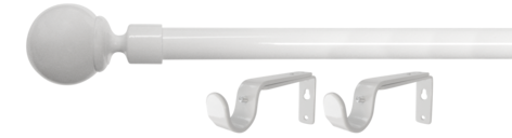 Gardinstang med endeknotter og veggfester, 120–210 cm