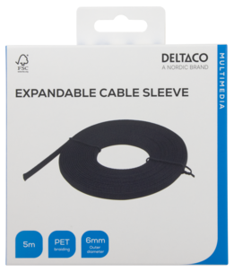 Deltaco kabelstrumpa flätad, svart, 5 m