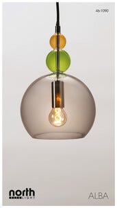 Alba taklampa glas rund, grå, grön, gul, 18 cm, Northlight 