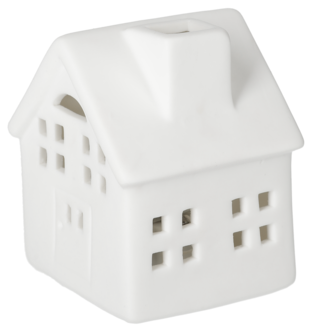 Hus i keramik med LED-belysning och timer, 6 cm