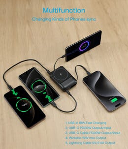 Powerbank 10 000 mAh med trådløs lading 15 W