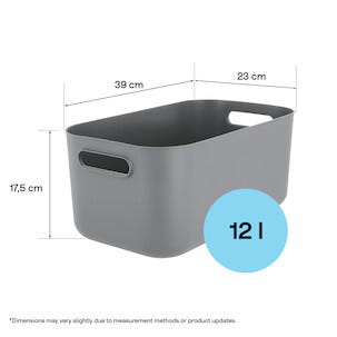 Tidy oppbevaringsboks med lokk, resirkulert plast, grå