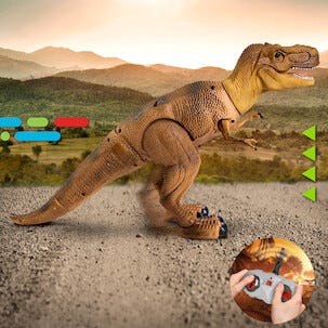 Kauko-ohjattava dinosaurus, ääni- ja valotehosteita, yli 6-vuotiaille