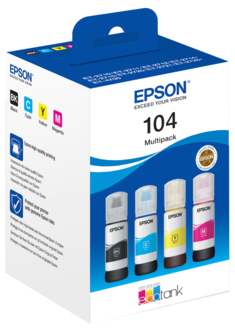 Epson 104 Eco Tank Mustepullo, 4 väriä