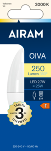 Kynttilälamppu LED E14 2,7 W Airam Oiva, lämpimän valkoinen