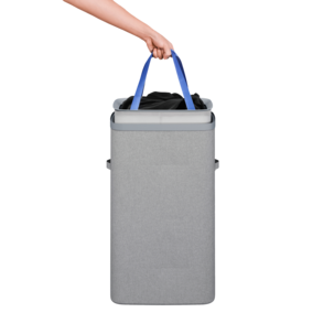 Smal tvättkorg med lock, plast/tyg, 22 x 40 x 67 cm, grå