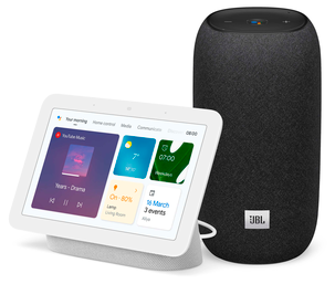 Google Nest Hub+, JBL Link Portable sett