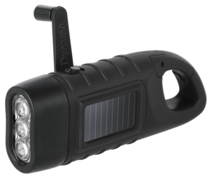 Dynamovalo, jossa LED ja aurinkokenno, musta, 15 luumenia