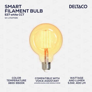 Deltaco Smart Home LED-filament globepære E27 wifi