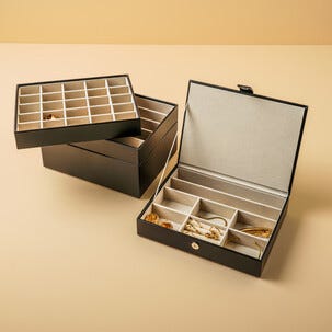 Smyckeskrin herr, smyckesbricka med lock, stapelbar, svart