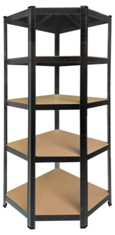 Hörnhylla metall för garage eller förråd, 5 hyllplan