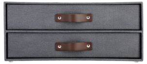 Lådförvaring med 2 lådor och läderhandtag, mörkgrå