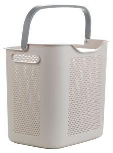 Liten tvättkorg plast, med handtag, beige och grå