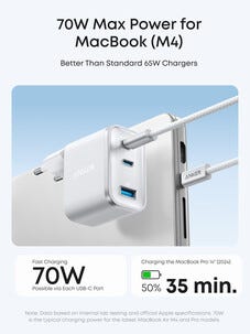 Anker Nano hurtiglader USB-C, 3 porter GaN 70 W, hvit