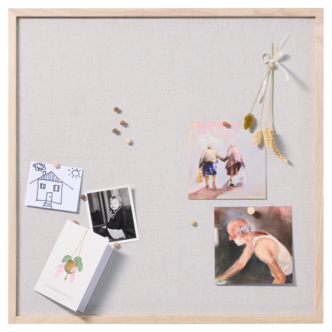 Naga Ilmoitustaulu korkkia, pellavaa ja puuta, 60 x 60 cm