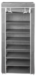 Skohylle i tekstil, flere hylleplan, grå